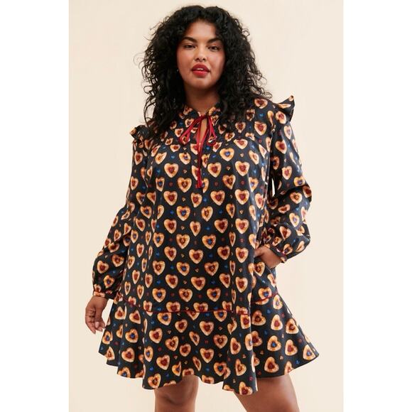 Rachel Antonoff Dresses & Skirts - Rachel Antonoff Long Sleeve Mini Laura Dress 100% Cotton Heart Cookies Tie Neck